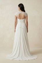 Robe de mariée ivoire trapèze en mousseline à col V plissée - Harana