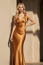 Robe longue marigold avec nœud - Harana