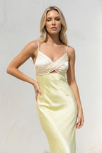 Robe midi jaune plissée - Harana