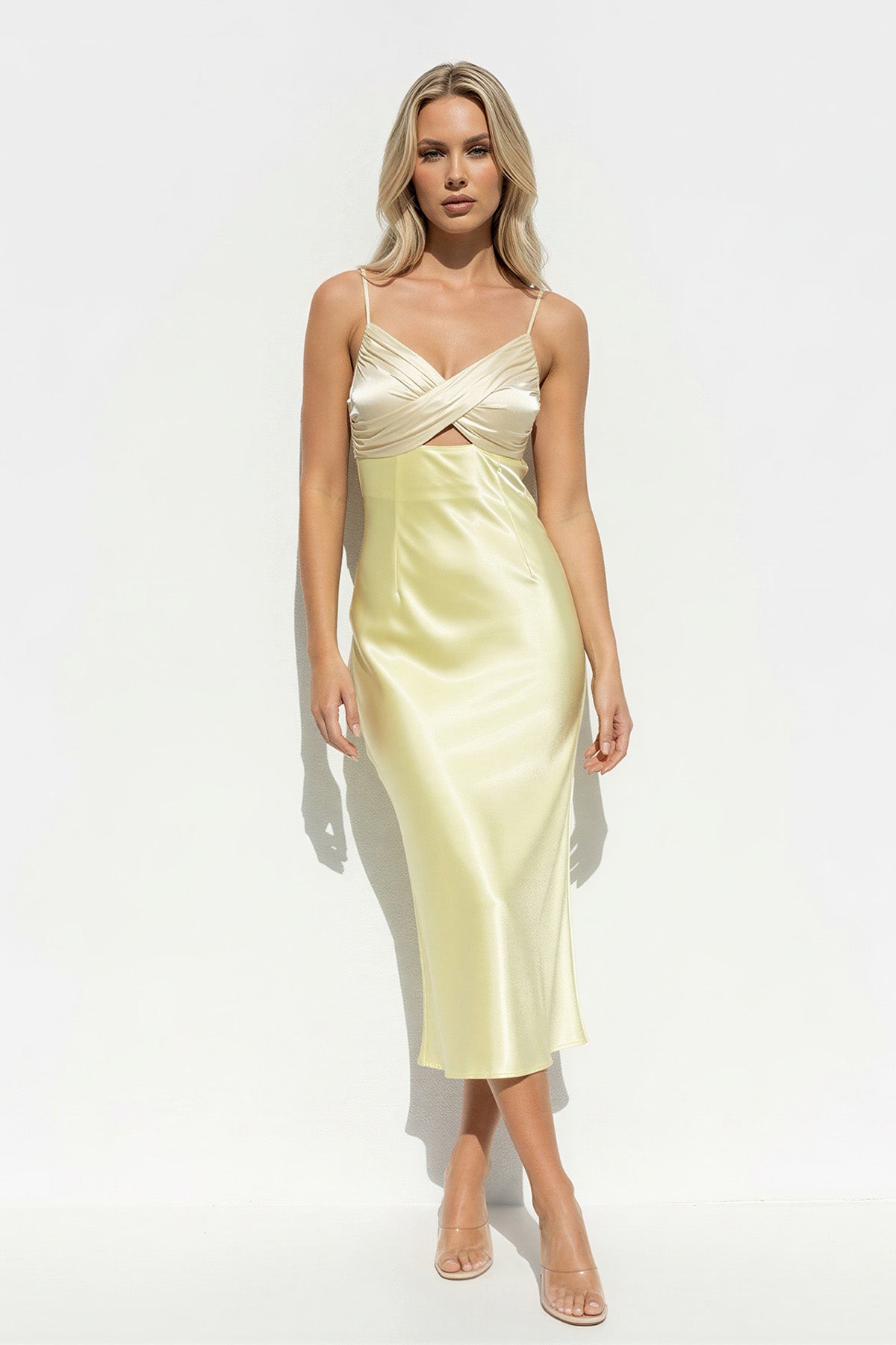 Robe midi jaune plissée - Harana