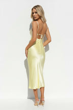 Robe midi jaune plissée - Harana