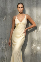 Robe longue jaune satinée - Harana