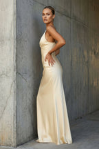 Robe longue jaune satinée - Harana