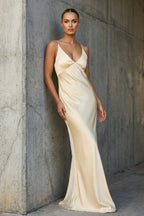 Robe longue jaune satinée - Harana