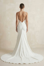 Robe de mariée blanche sirène en satin à col V à fines - Harana