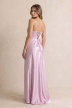 Robe longue lavande satinée avec fente - Harana