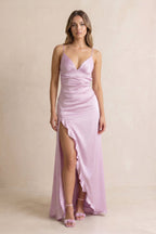 Robe longue lavande satinée avec fente - Harana