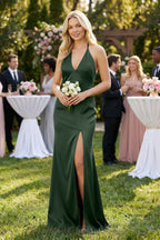 Robe demoiselle d’honneur moss longue col V sans manches avec fente - Harana