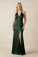 Robe demoiselle d’honneur moss longue col V sans manches avec fente - Harana
