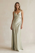 Robe demoiselle d’honneur frost longue col V sans manches avec fente - Harana
