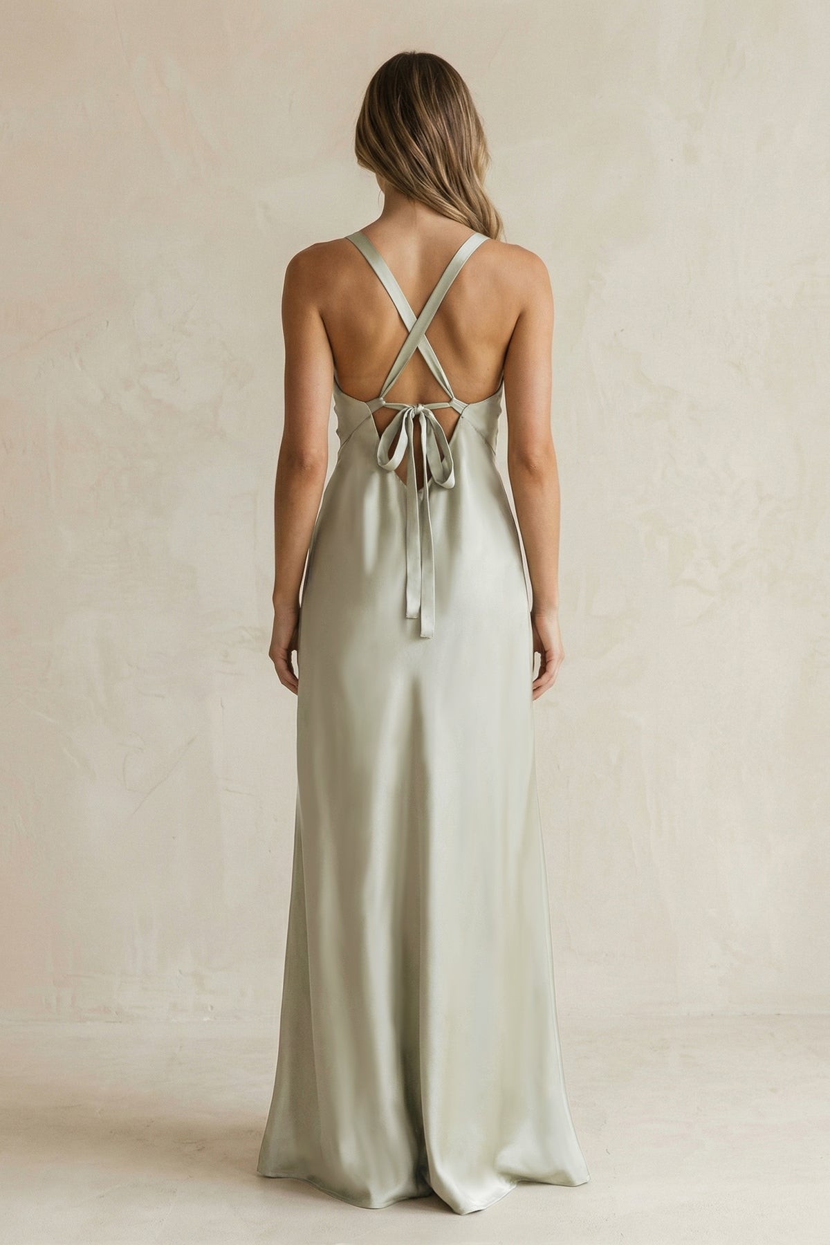 Robe demoiselle d’honneur frost longue col V sans manches avec fente - Harana
