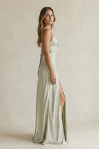 Robe demoiselle d’honneur frost longue col V sans manches avec fente - Harana