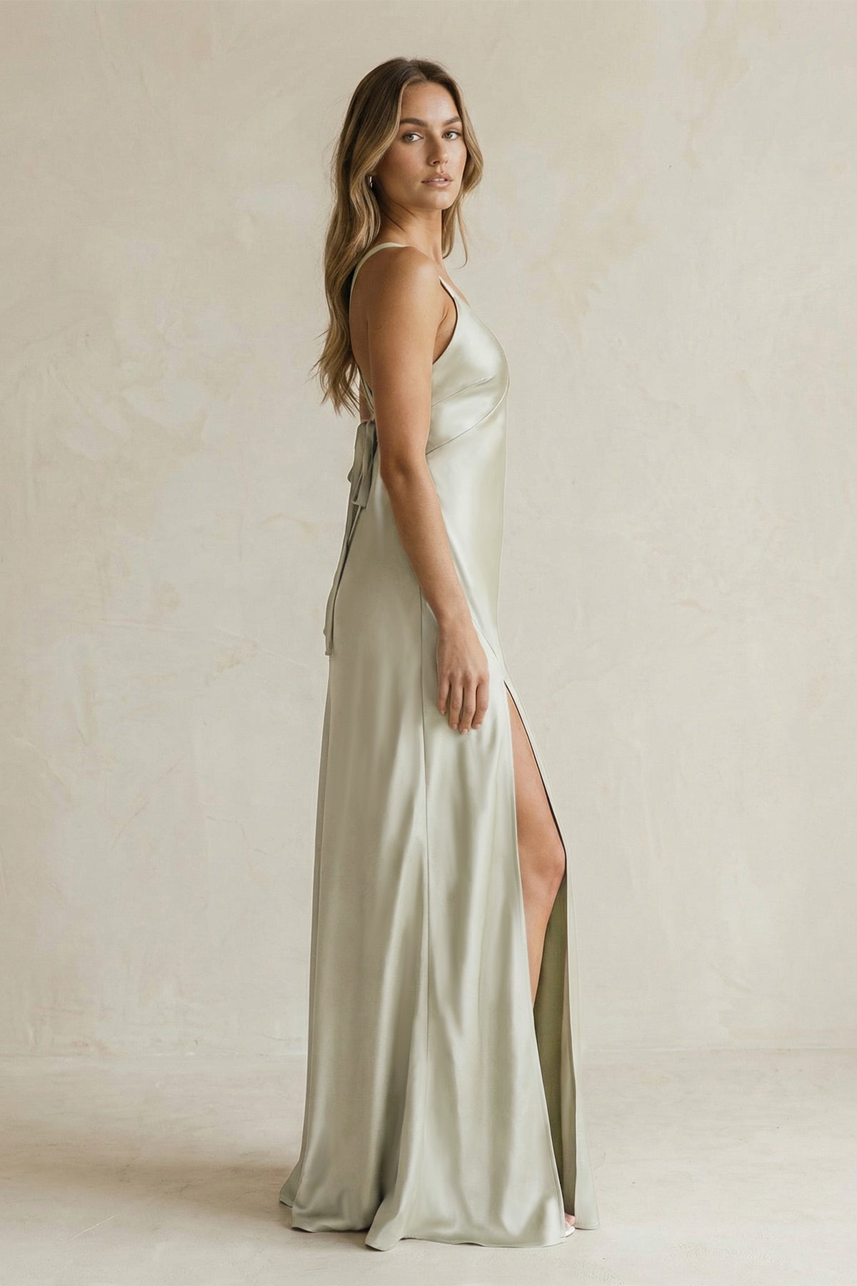 Robe demoiselle d’honneur frost longue col V sans manches avec fente - Harana