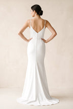 Robe blanche longue coupe fourreau à col V - Harana