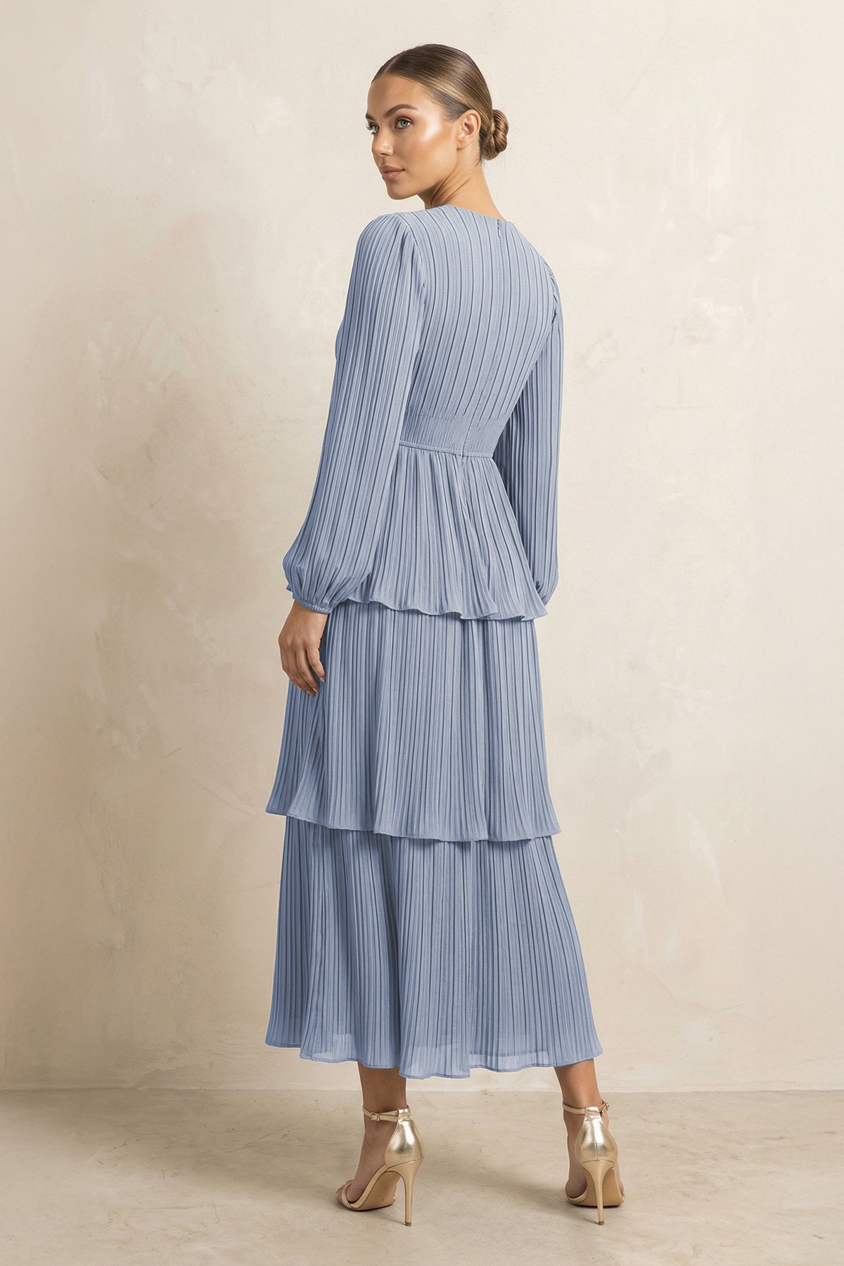 Robe demoiselle d’honneur twilight longue col V manches longues effet drapé - Harana