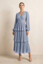 Robe demoiselle d’honneur twilight longue col V manches longues effet drapé - Harana