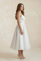 Robe de mariée blanche trapèze en tulle à col V sans manches - Harana