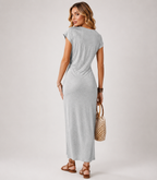 Vestido midi gris efecto anudado - Harana