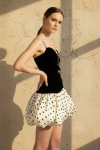 Robe courte black & ivory en velours - Harana