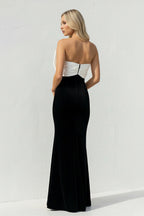 Robe longue black & white en velours avec nœud - Harana