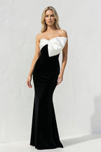 Robe longue black & white en velours avec nœud - Harana