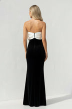 Robe longue black & white en velours avec nœud - Harana