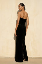 Robe longue noir en velours bustier perlée - Harana