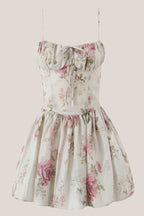 Robe argentée courte en coton coupe trapèze imprimée - Harana