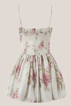 Robe argentée courte en coton coupe trapèze imprimée - Harana