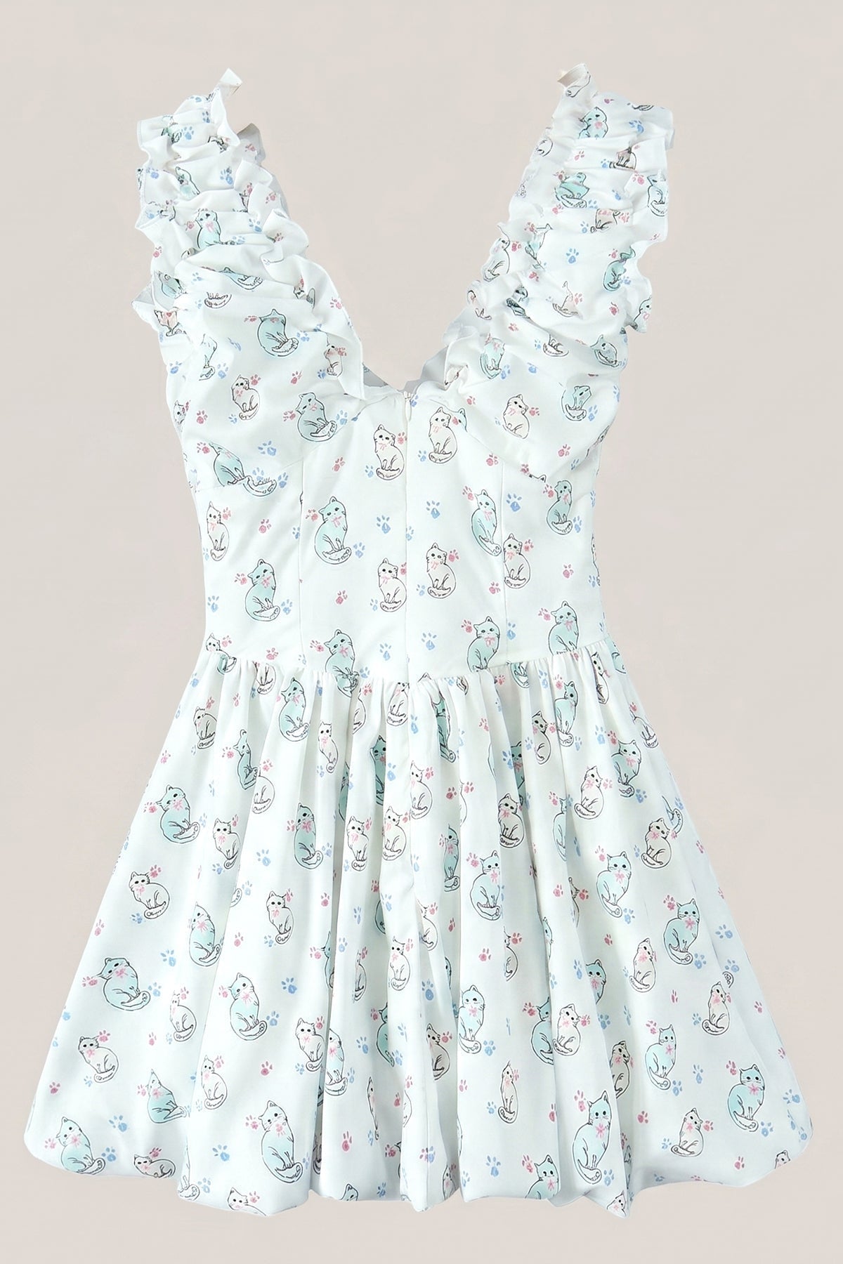 Robe blanche courte en coton coupe trapèze à col V imprimée - Harana