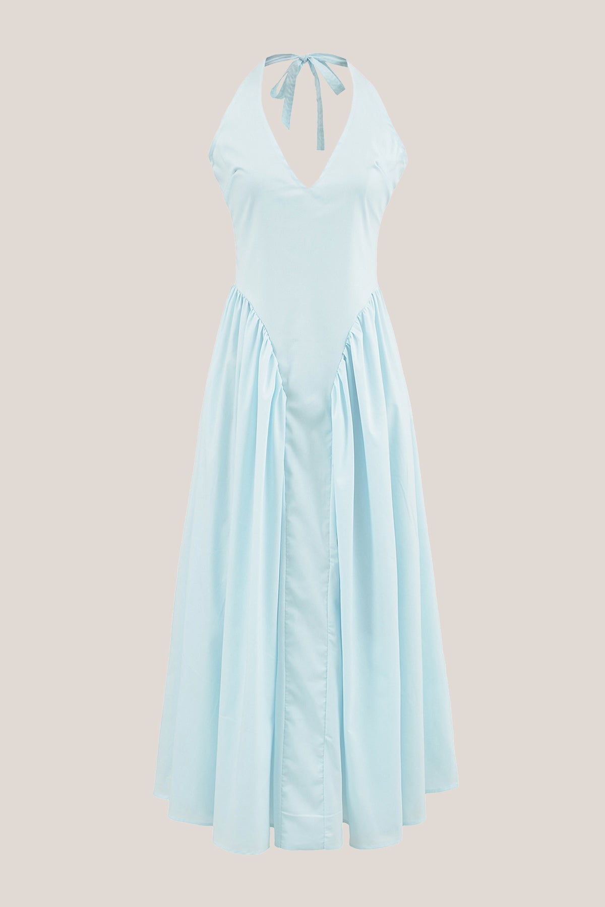 Robe bleue midi en coton à col licou - Harana
