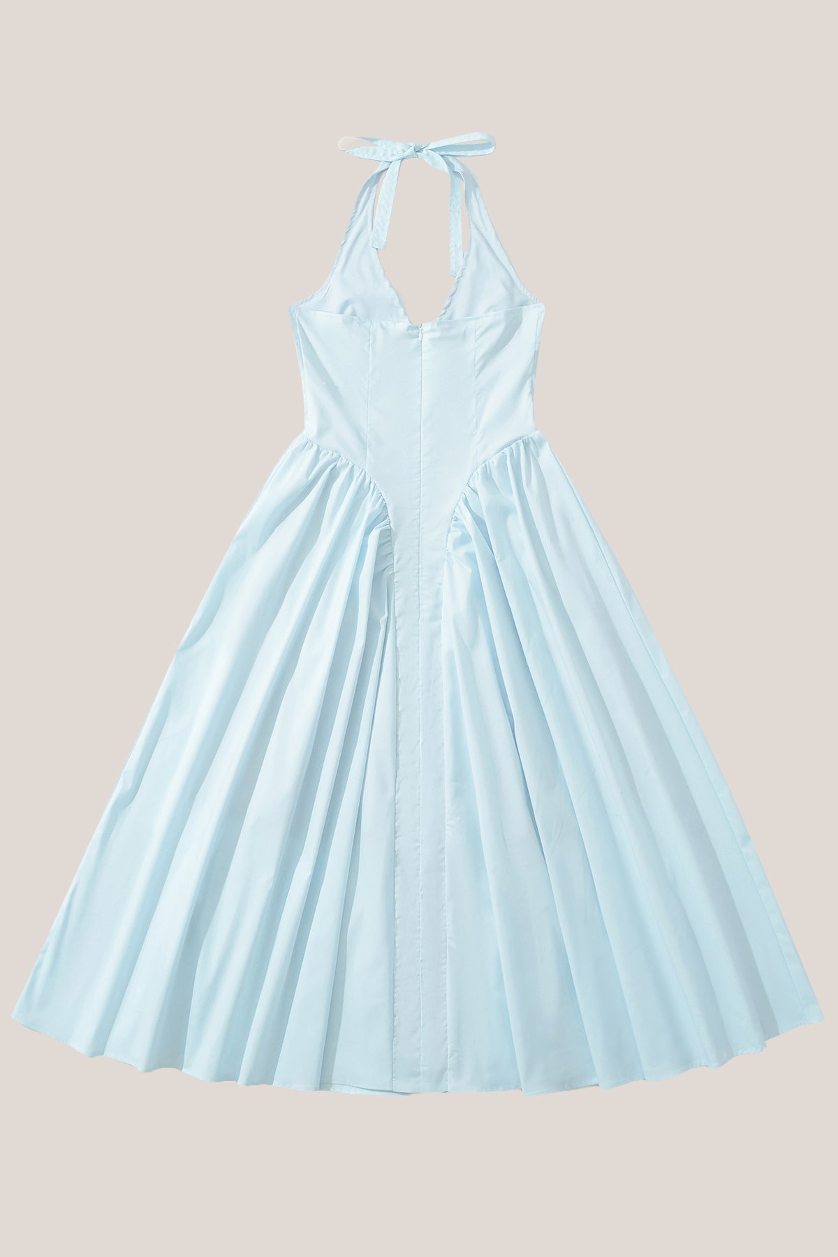 Robe bleue midi en coton à col licou - Harana