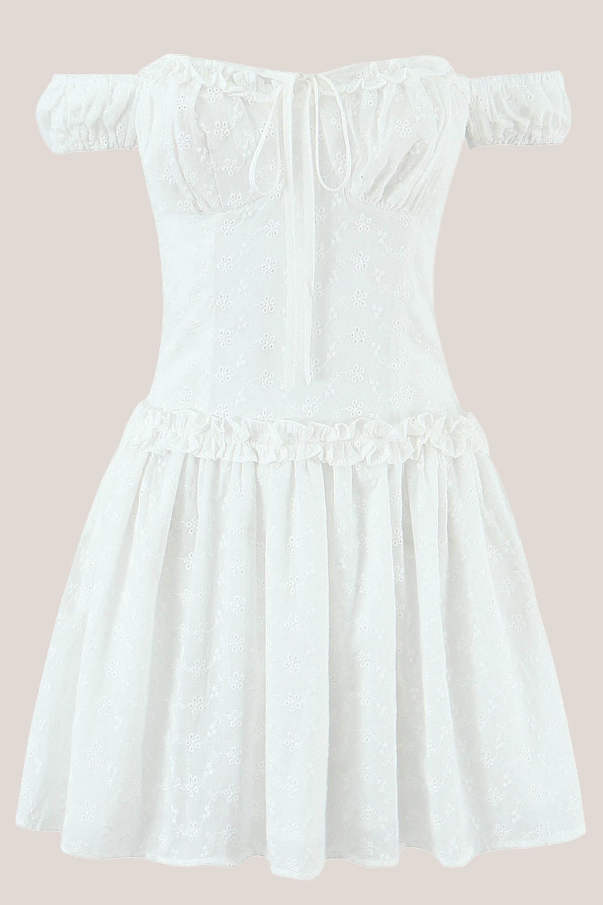 Robe blanche courte en coton coupe trapèze à épaules dénudées - Harana