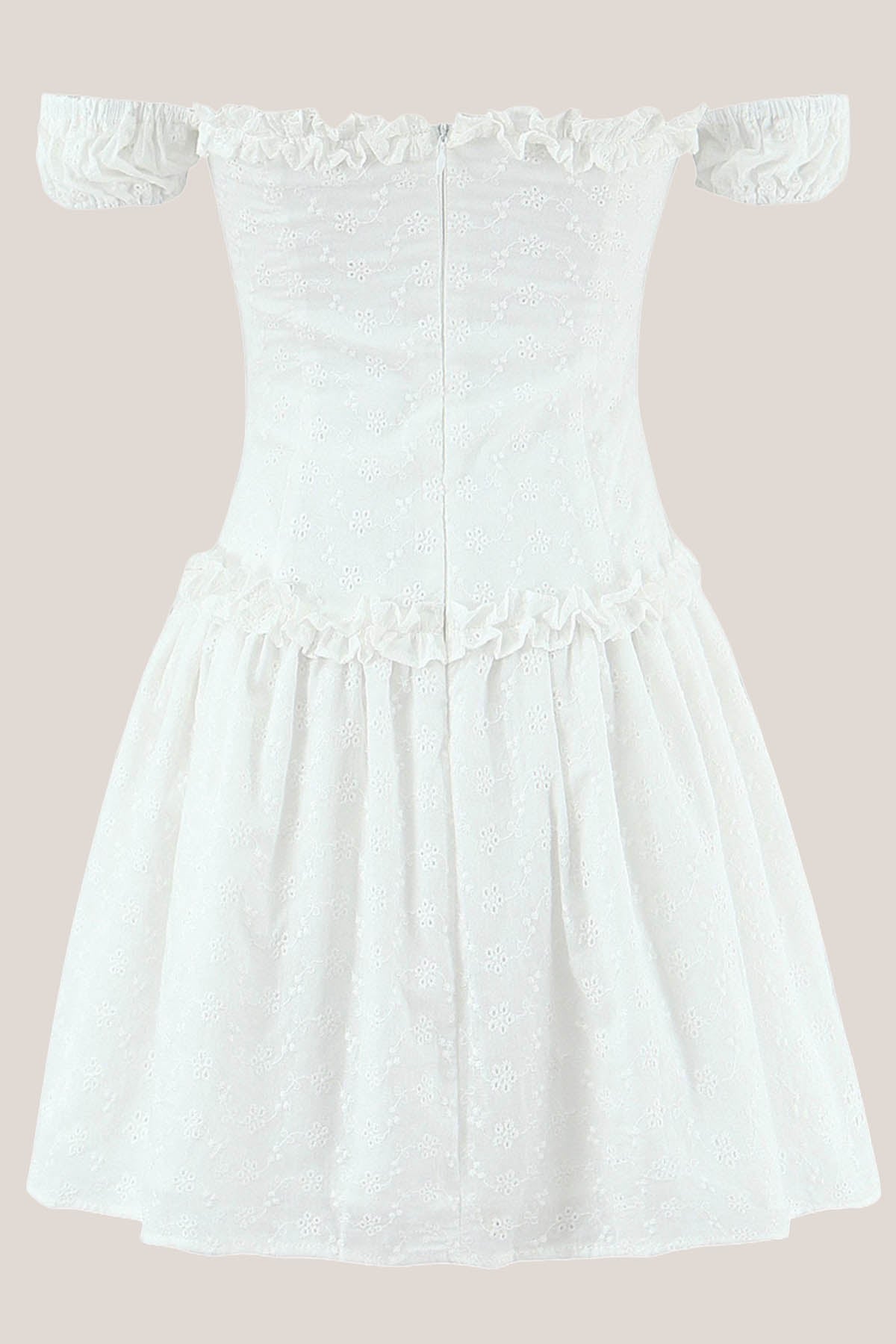 Robe blanche courte en coton coupe trapèze à épaules dénudées - Harana