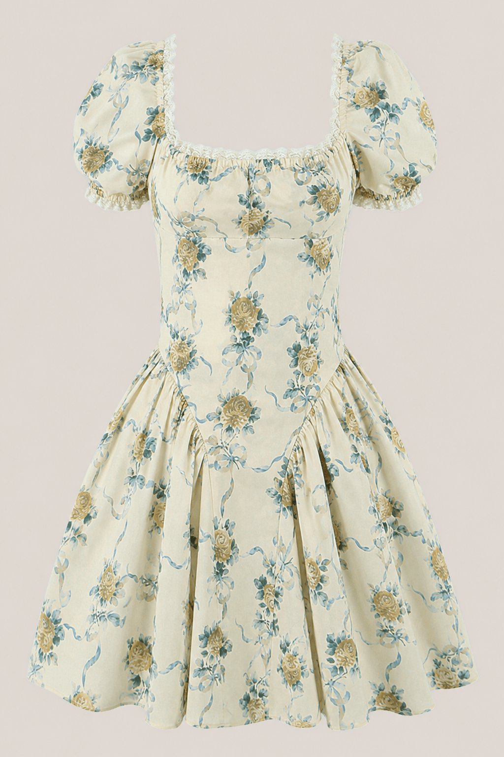 Robe jaune courte en coton à imprimé floral rétro - Harana