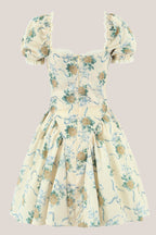 Robe jaune courte en coton à imprimé floral rétro - Harana