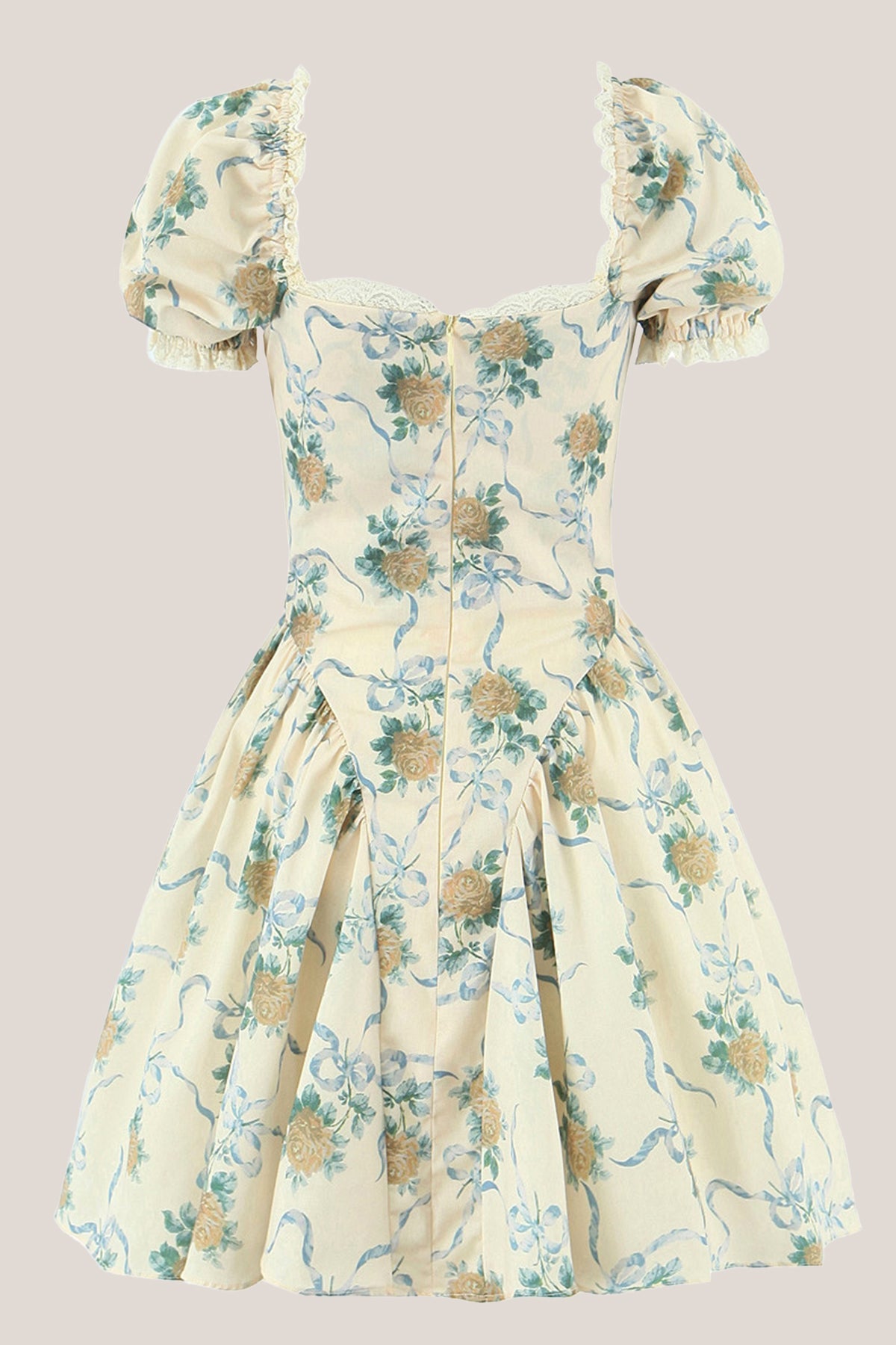 Robe jaune courte en coton à imprimé floral rétro - Harana