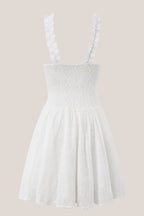 Robe blanche courte en coton coupe trapèze à encolure arrondie - Harana
