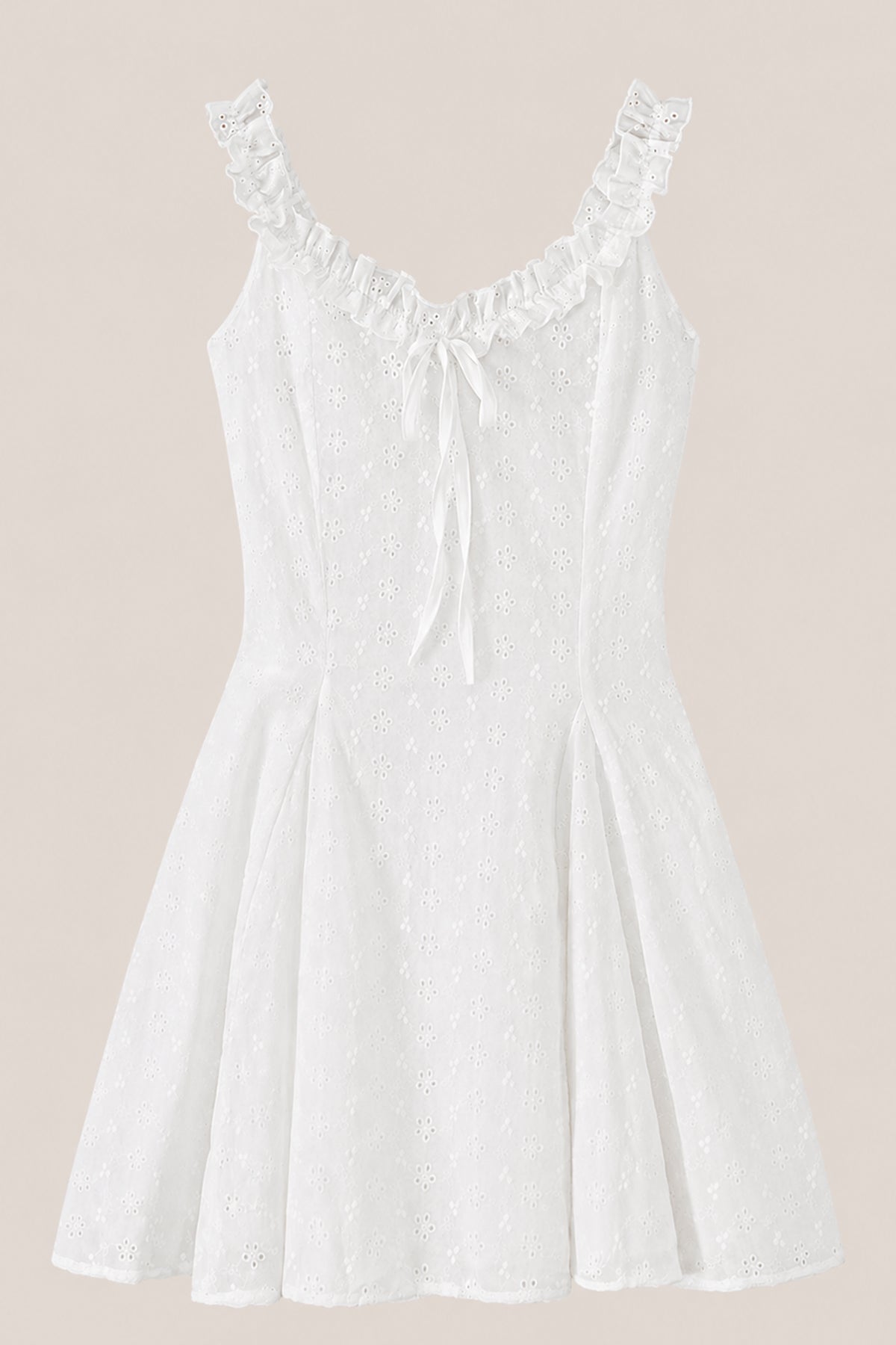 Robe blanche courte en coton coupe trapèze à encolure arrondie - Harana