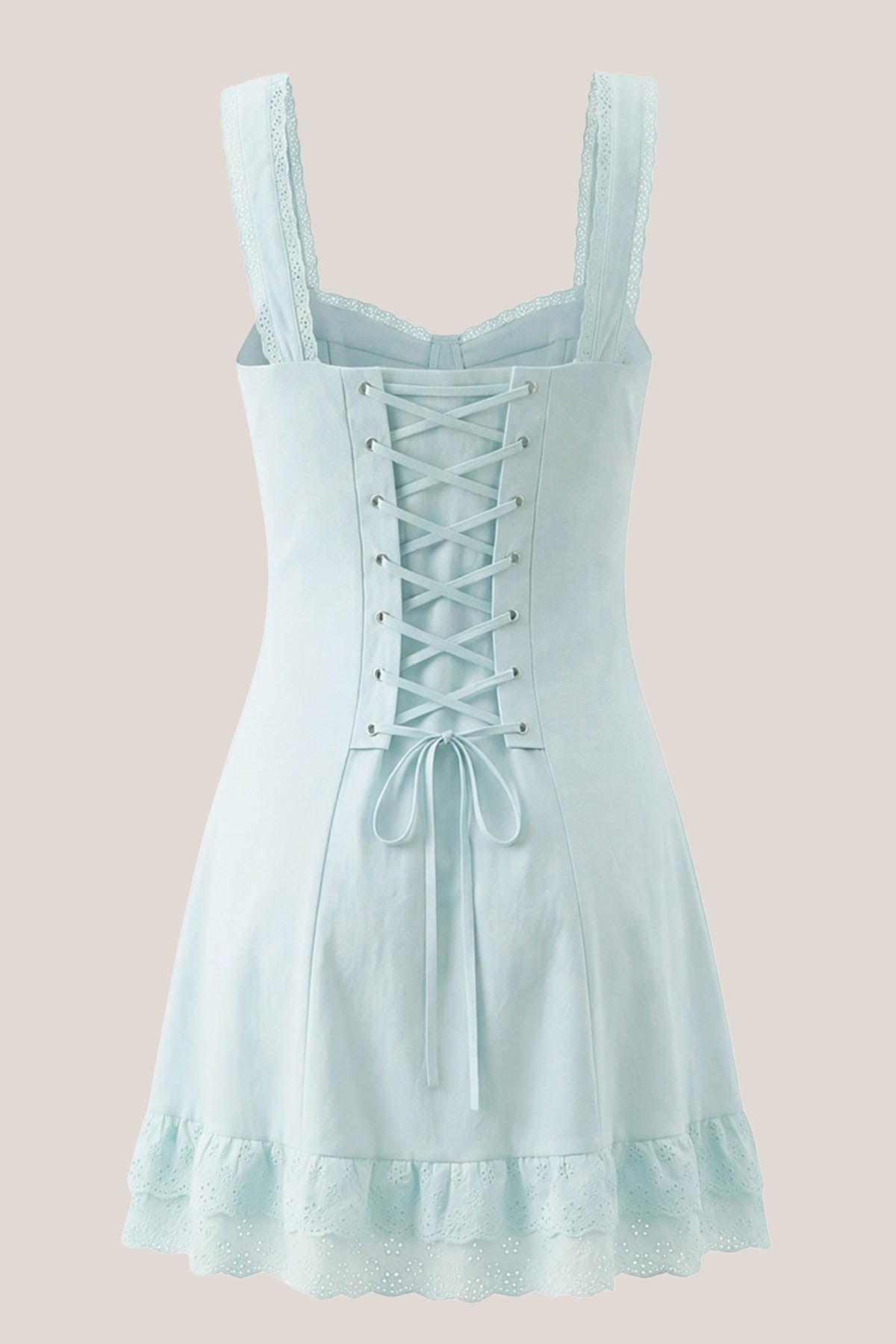 Robe bleue courte en dentelle et coton coupe fourreau à fines bretelles - Harana