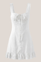 Robe blanche courte en dentelle et coton coupe fourreau à fines bretelles - Harana