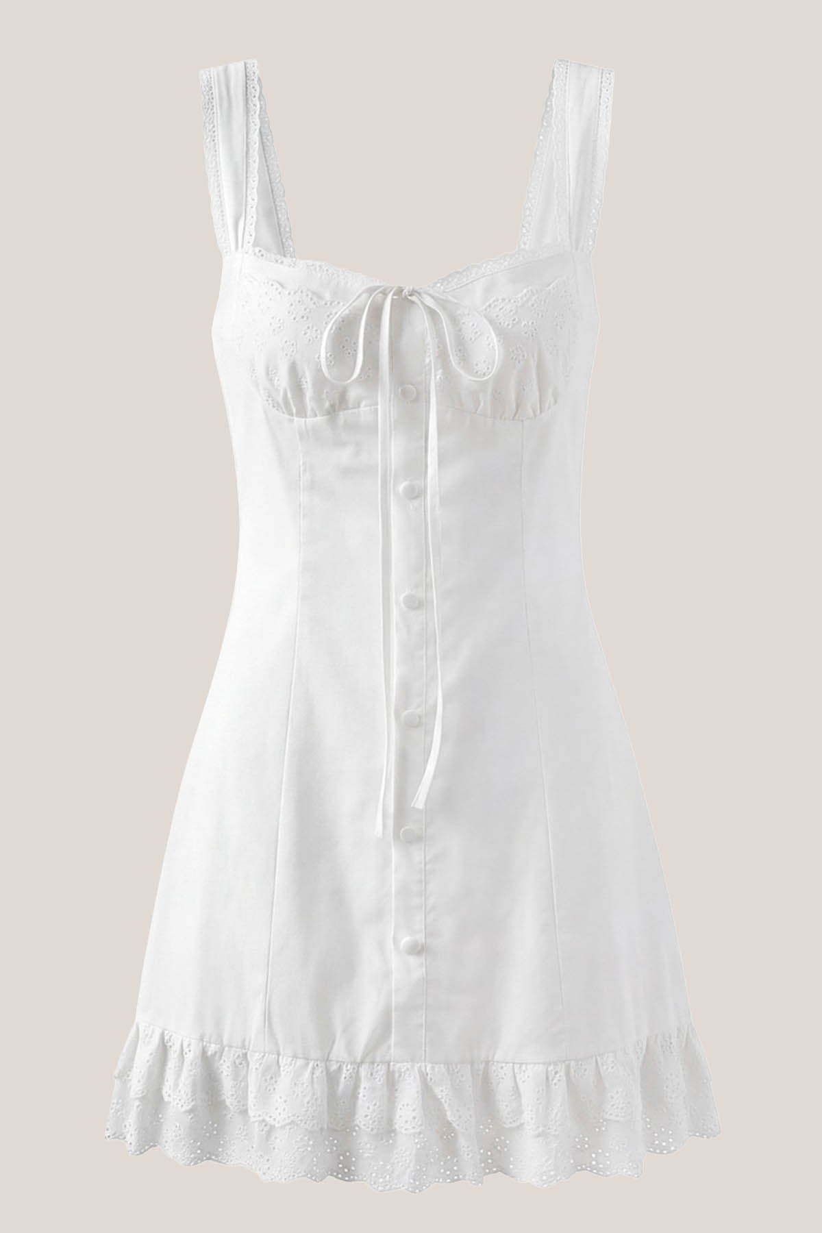 Robe blanche courte en dentelle et coton coupe fourreau à fines bretelles - Harana