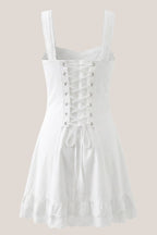 Robe blanche courte en dentelle et coton coupe fourreau à fines bretelles - Harana