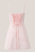 Robe rose courte en coton coupe trapèze à encolure carrée - Harana