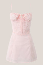 Robe rose courte en coton coupe trapèze à encolure carrée - Harana