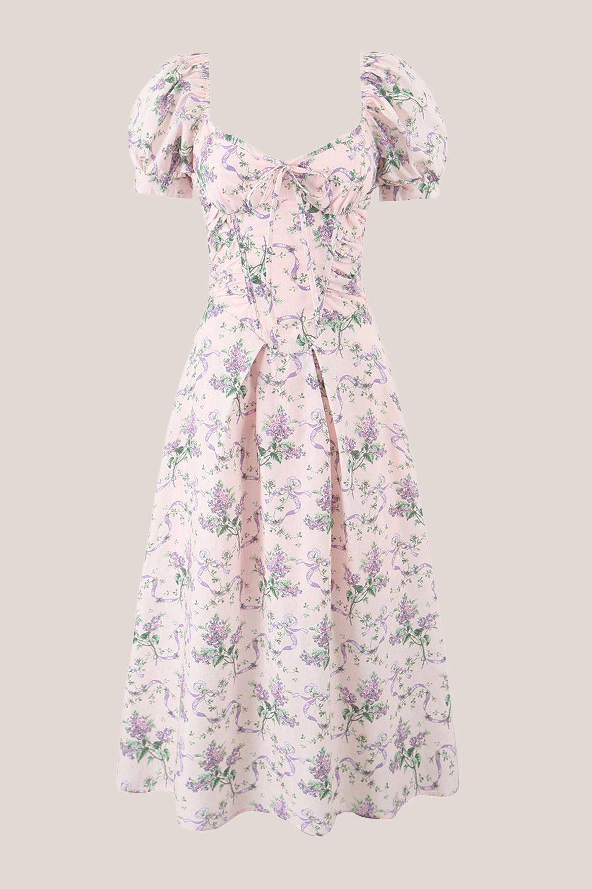 Robe rose midi en coton coupe trapèze à encolure carrée imprimée - Harana