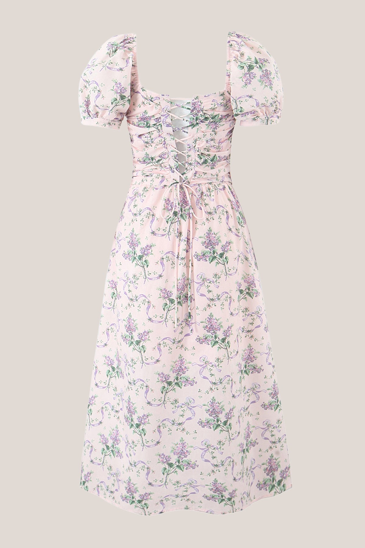 Robe rose midi en coton coupe trapèze à encolure carrée imprimée - Harana