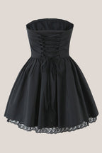 Robe noire courte en coton coupe trapèze bustier - Harana