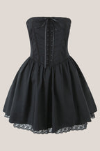 Robe noire courte en coton coupe trapèze bustier - Harana