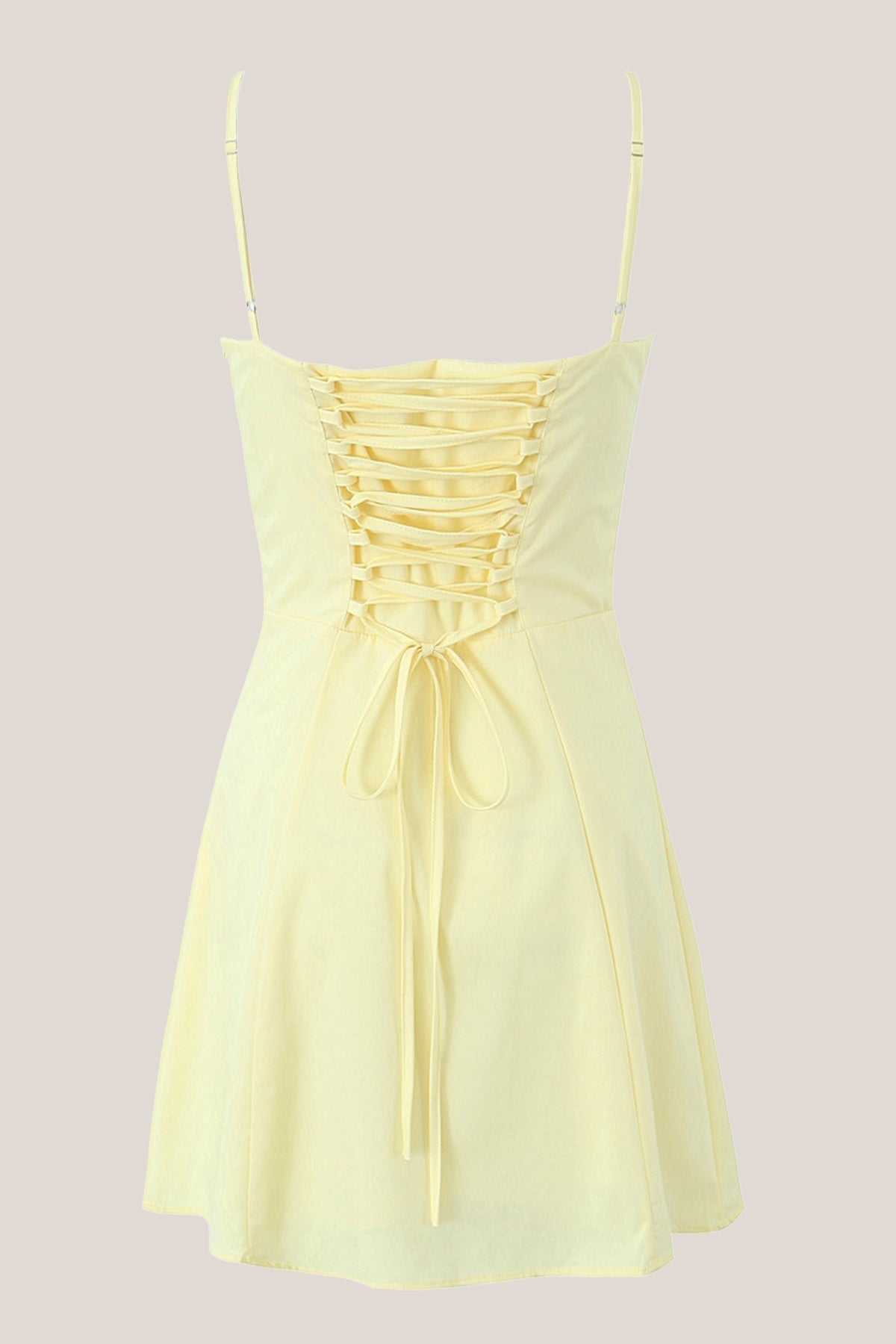 Robe jaune courte en coton coupe trapèze à encolure carrée - Harana